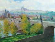 Stanislav Feikl View of Prague Castle over the Charles Bridge by Czech painter Stanislav Feikl Sweden oil painting artist